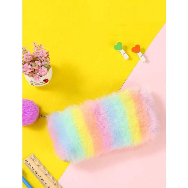 Shein- Rainbow Stripe Plush Pencil Case