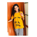 Wf Store- Let Me Sleep Printed Night Suit For Her With Linning Pajama- Yellow