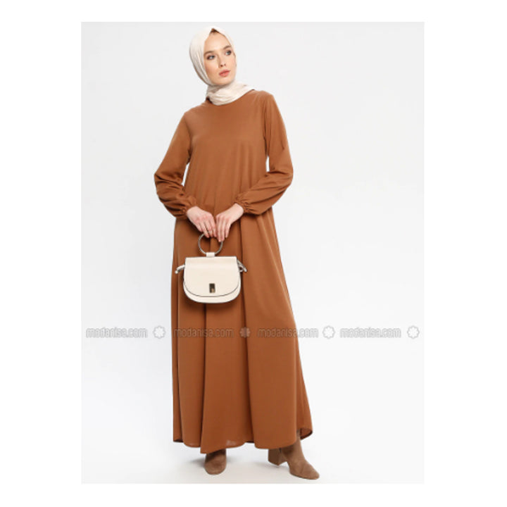 Modanisa- Tan - Crew neck - Unlined - Dresses