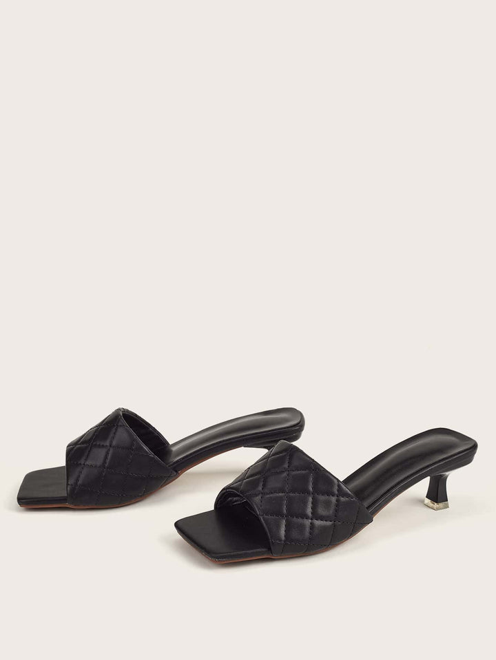 Shein- Open Toe Quilted Heeled Mules