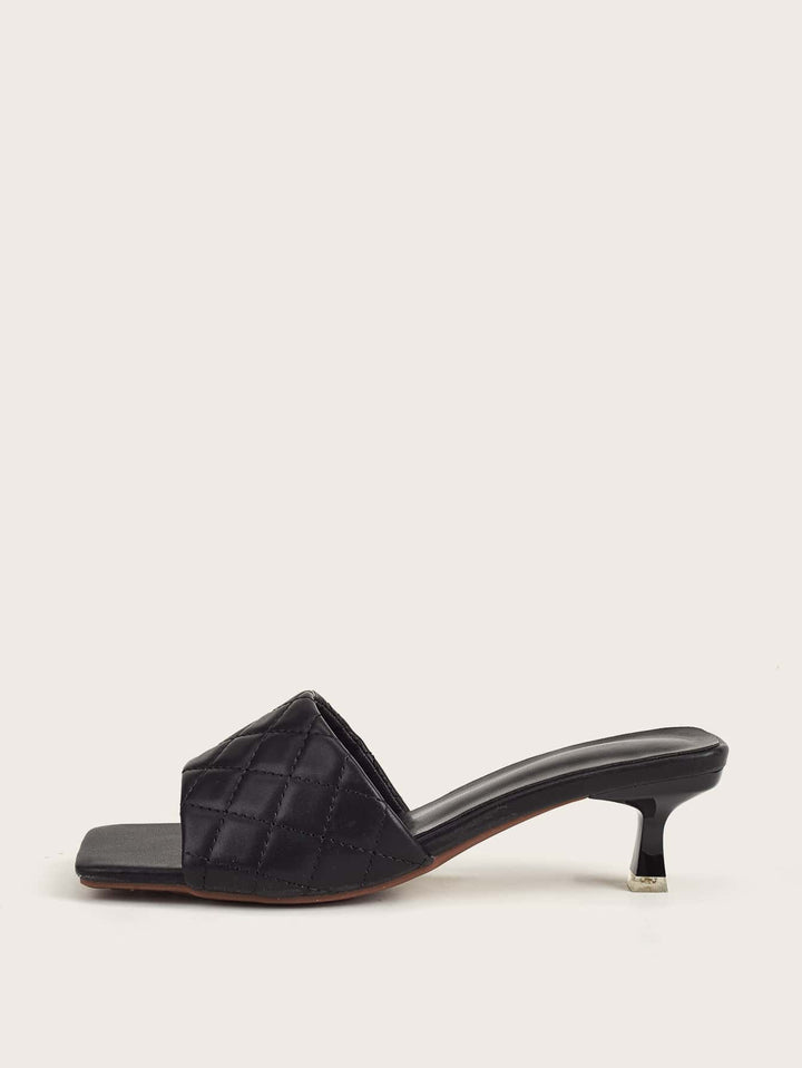 Shein- Open Toe Quilted Heeled Mules