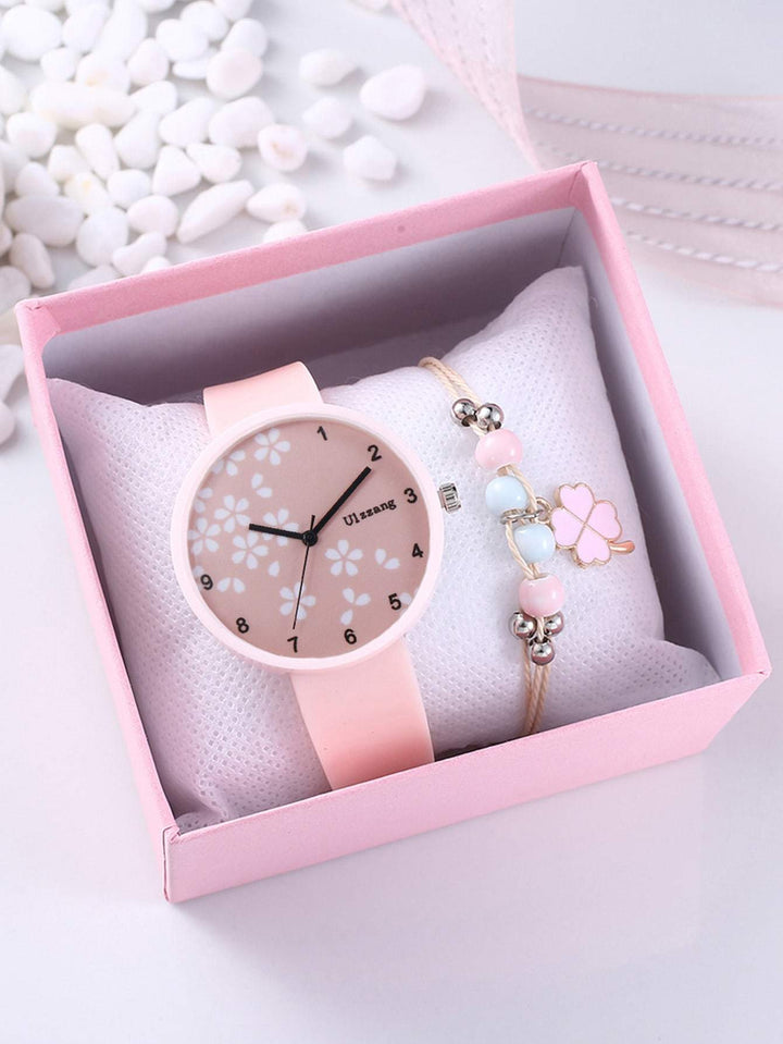 Shein- 1pc Silicone Round Pointer Quartz Watch & 1pc Bracelet