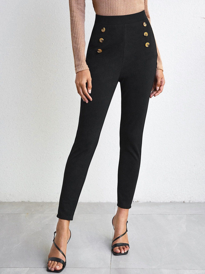 Shein- Double Button Solid Skinny Pants