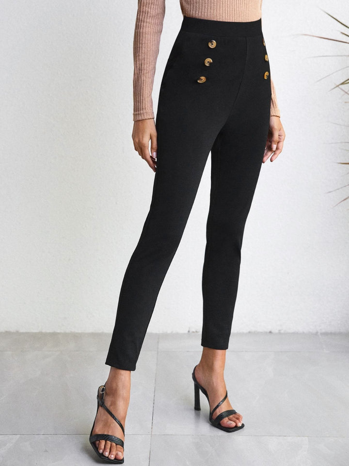 Shein- Double Button Solid Skinny Pants