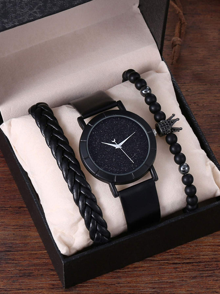 Shein- 3pcs Men Round Pointer Quartz Watch With Bracelet