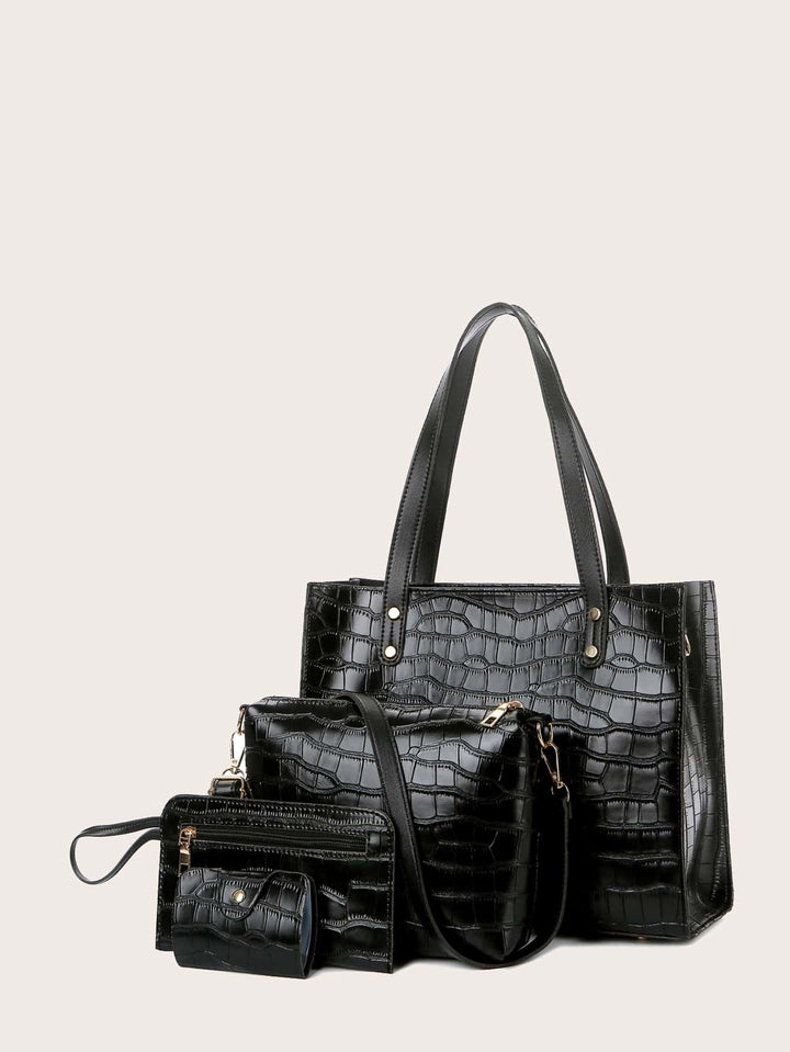 Shein- 4pcs Croc Embossed Tote Bag Set