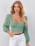 Shein- Sweetheart Neck Puff Sleeve Crop Top