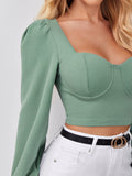 SHEIN Sweetheart Neck Puff Sleeve Crop Top