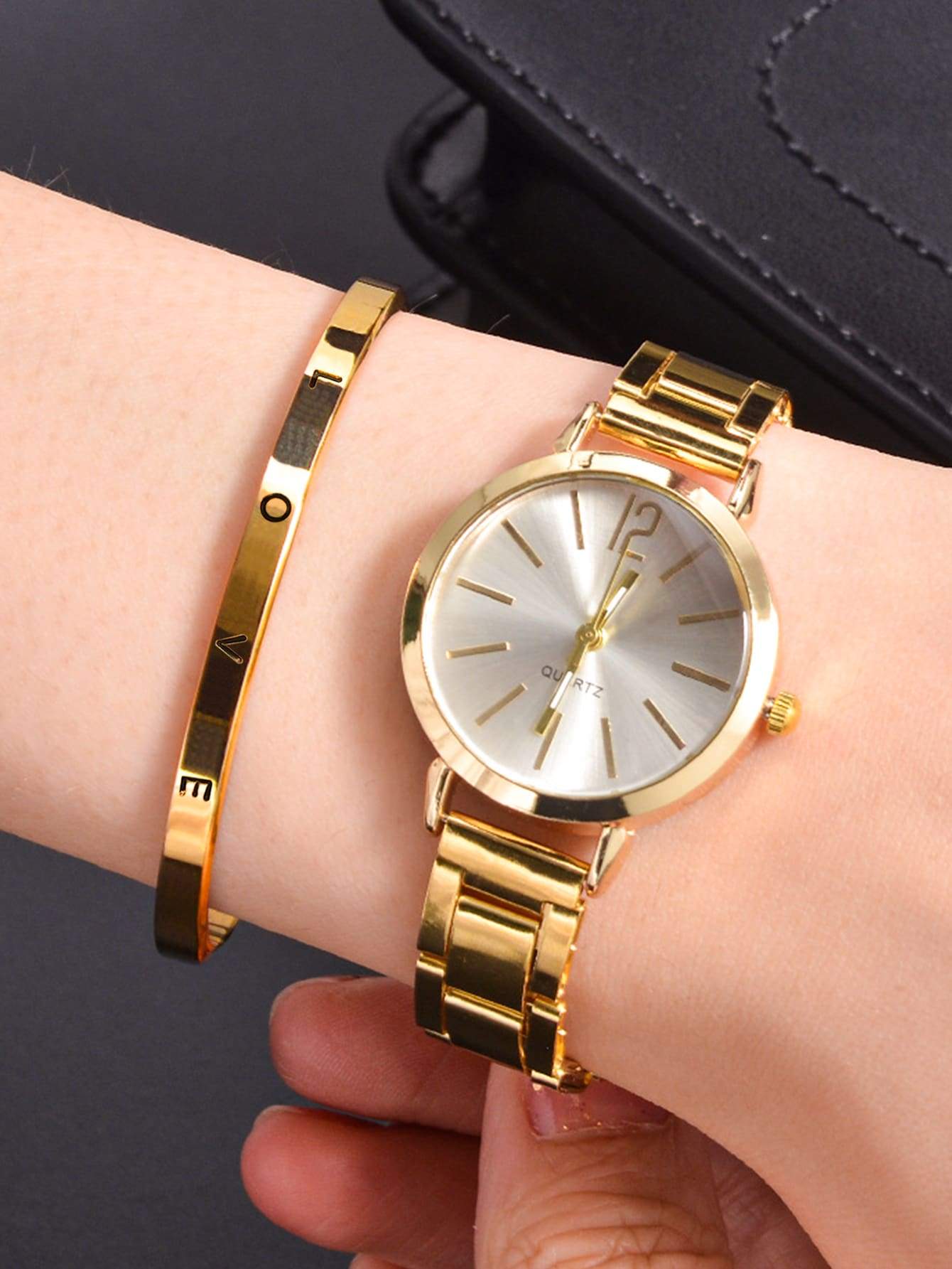 1pc Fashionable Black & Gold Quartz Watch | SHEIN USA