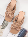 Shein- Faux Leather Braided Crisscross Vamp Sandals