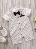 Shein- Baby Boy Stripe Print Bow Detail Romper