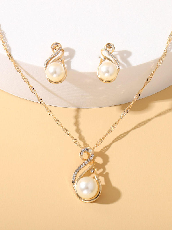 Shein- Faux Pearl Charm Necklace & Earrings