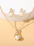 Shein- Faux Pearl Charm Necklace & Earrings