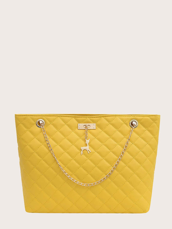 Shein- Chain Strap Quilted Tote Bag