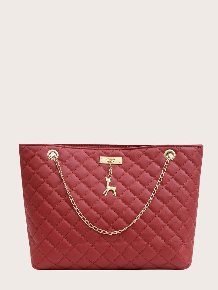 Shein- Chain Strap Quilted Tote Bag