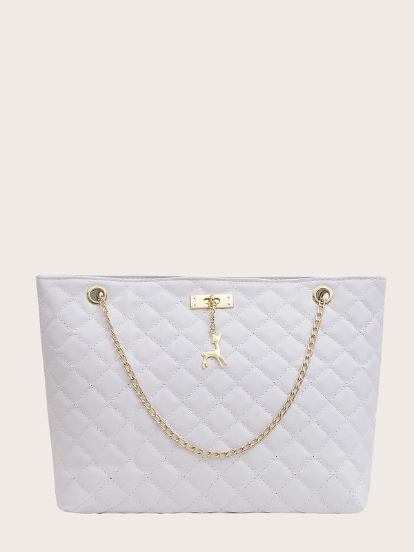 Shein- Chain Strap Quilted Tote Bag