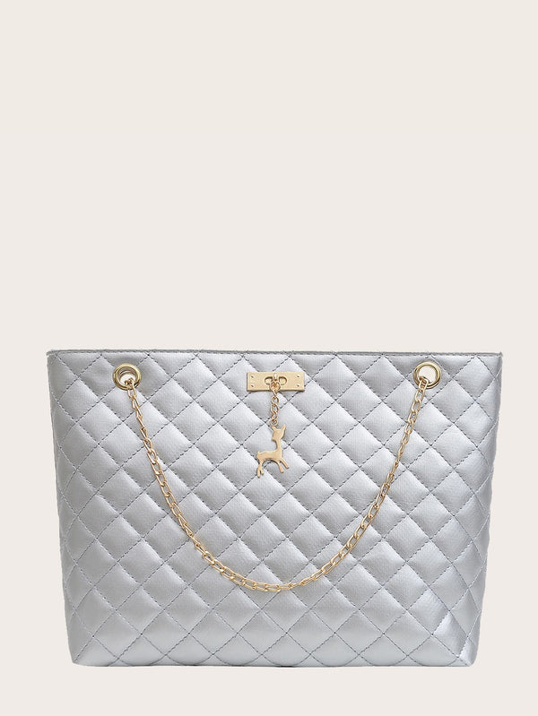 Shein- Chain Strap Quilted Tote Bag