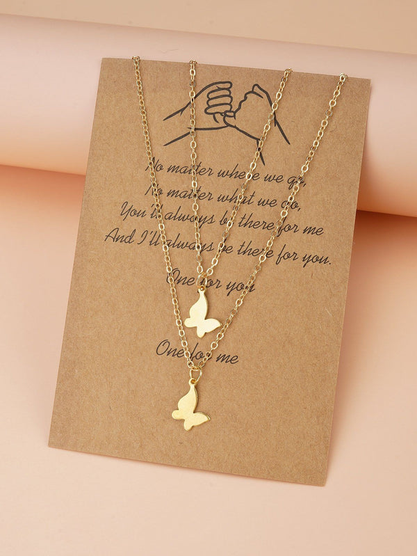 Shein- 2pcs Butterfly Charm Necklace