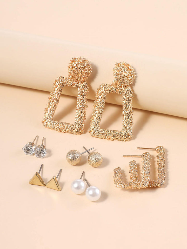 Shein- 6pairs Rhinestone Detail Geo Earrings