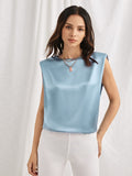 Shein- Shoulder Pad Satin Top