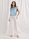 Shein- Shoulder Pad Satin Top