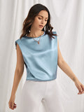 Shein- Shoulder Pad Satin Top