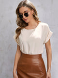 Shein- Solid Rolled Sleeve Blouse