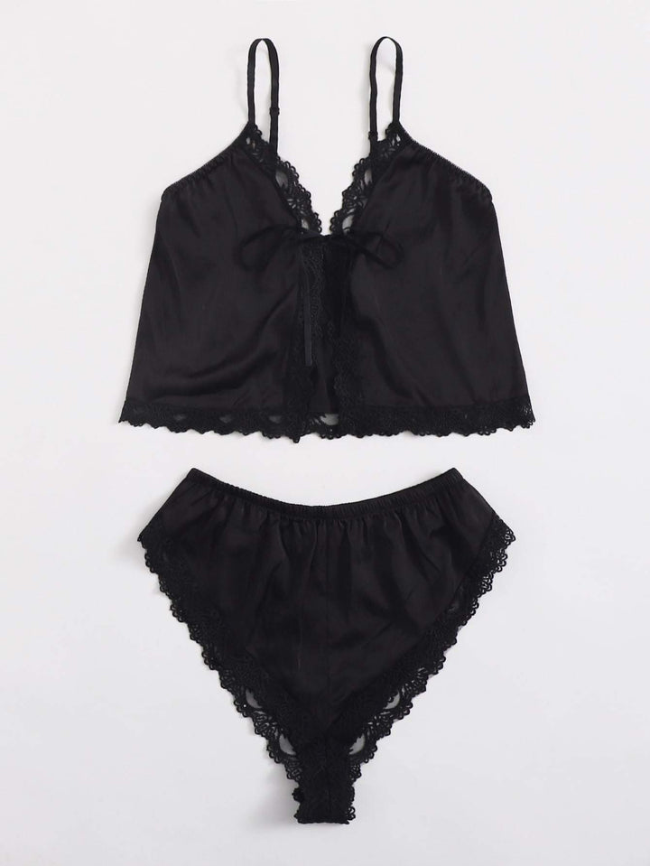 Shein- Lace Trim Satin Lingerie Set