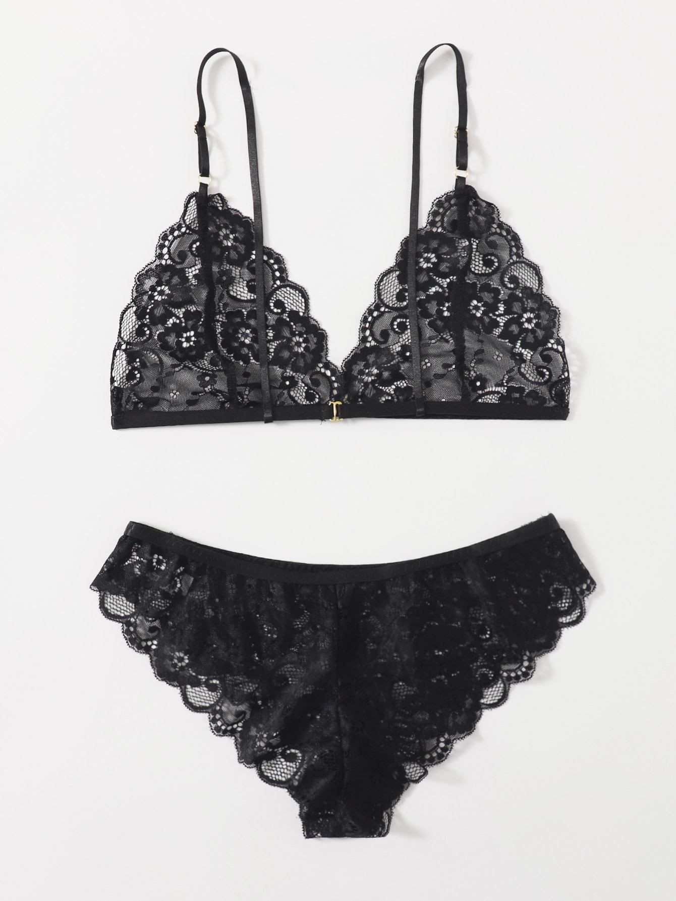 Shein Floral Lace Scalloped Lingerie Set Bagallery