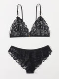 Shein- Floral Lace Scalloped Lingerie Set