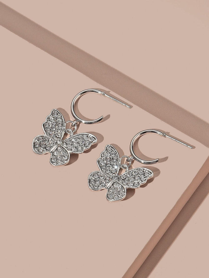 Shein- Rhinestone Butterfly Drop Earrings