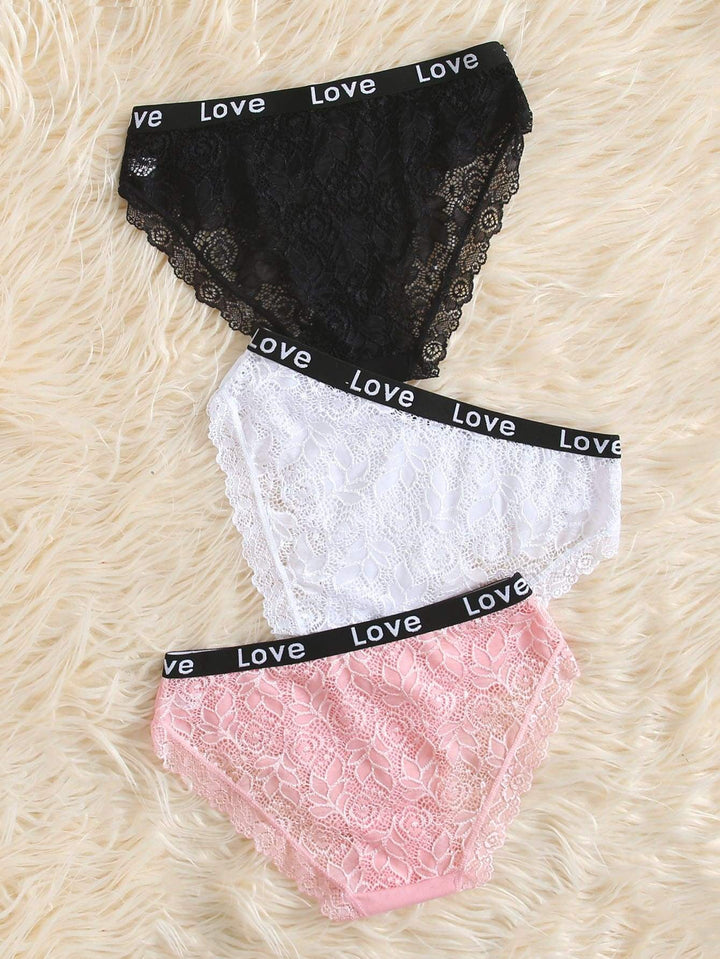 Shein- 3pack Letter Tape Contrast Lace Panty Set