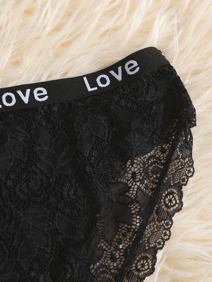 Shein- 3pack Letter Tape Contrast Lace Panty Set