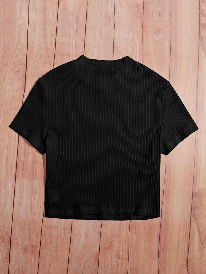 Shein-  Solid Rib-knit Tee