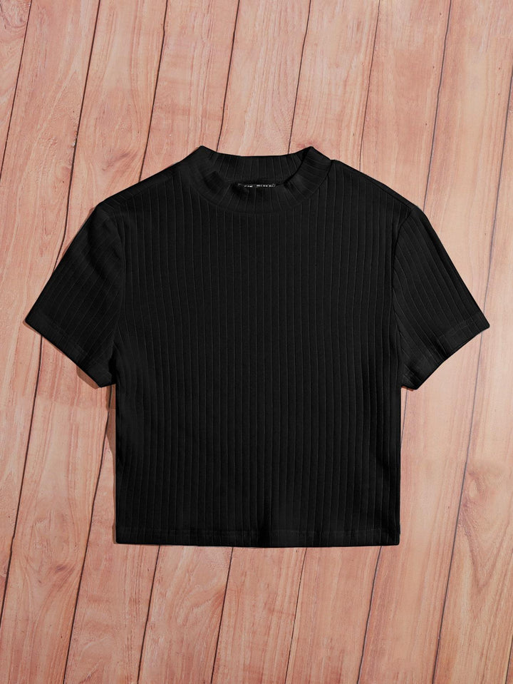 Shein-  Solid Rib-knit Tee