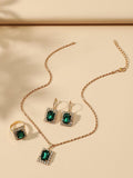 Shein- 4pcs Rhinestone Rectangle Decor Jewelry Set