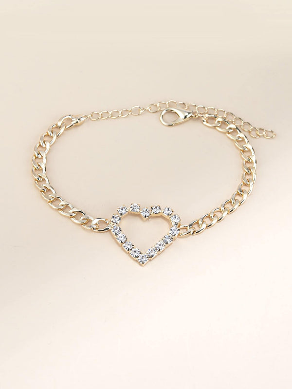 Shein- Rhinestone Heart Decor Chain Bracelet