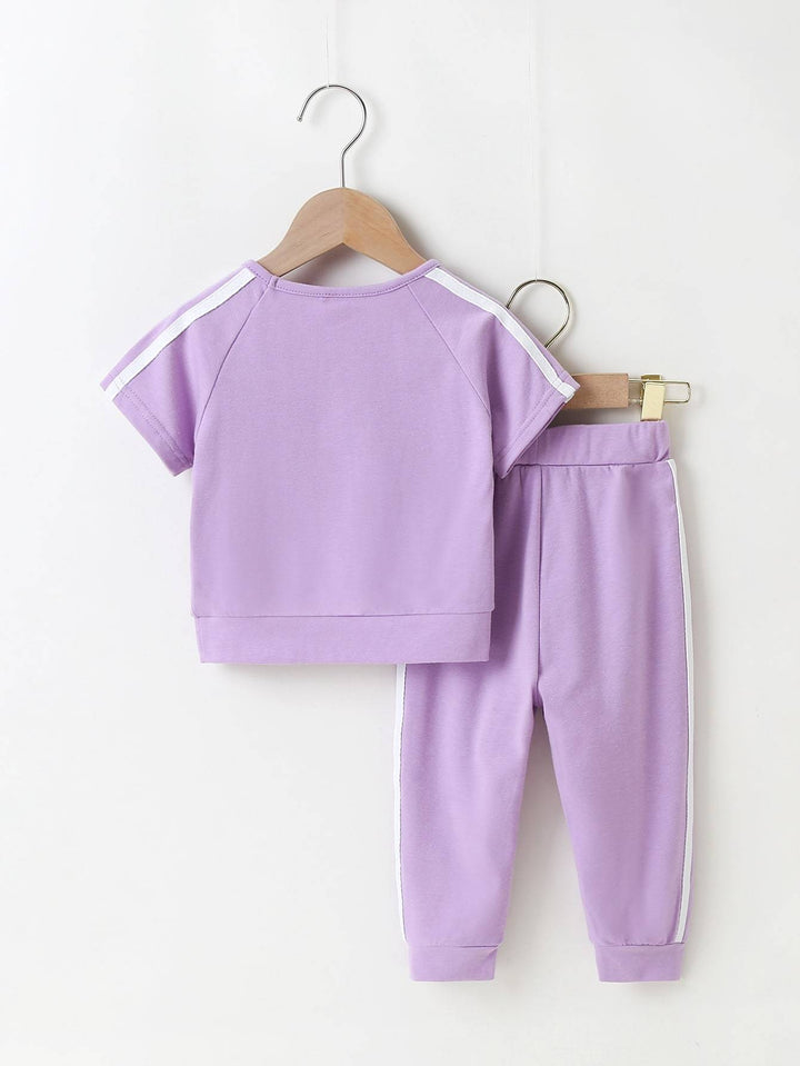 Shein- Baby Girl Side Stripe Tee & Sweatpants