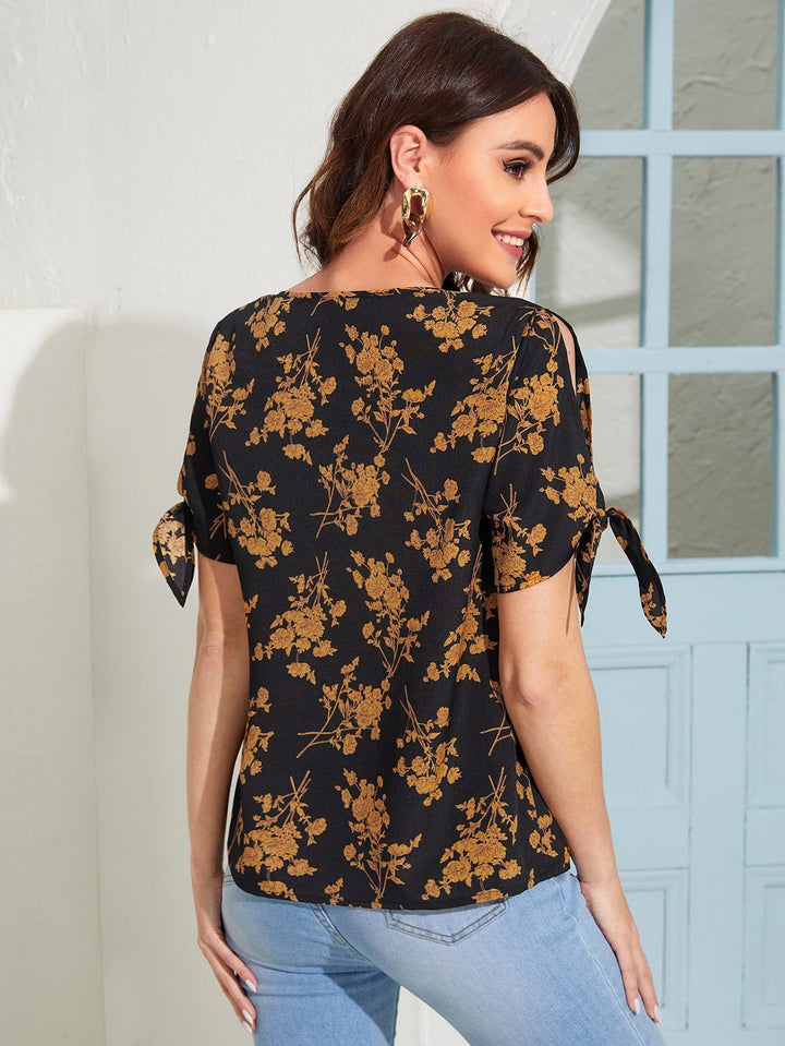 Shein- floral Knot Cuff Top