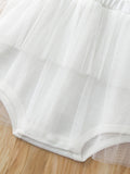 Shein- Baby Girl Contrast Mesh Eyelet Embroidery Ruffle Trim Bodysuit