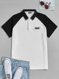Shein- Men Colorblock Raglan Sleeve Patched Detail Polo Shirt