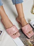 Shein- Basketwoven Faux Leather Slide Sandals