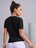 Shein- Solid Crew Neck Sheer Top