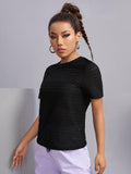 Shein- Solid Crew Neck Sheer Top