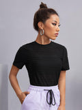 Shein- Solid Crew Neck Sheer Top