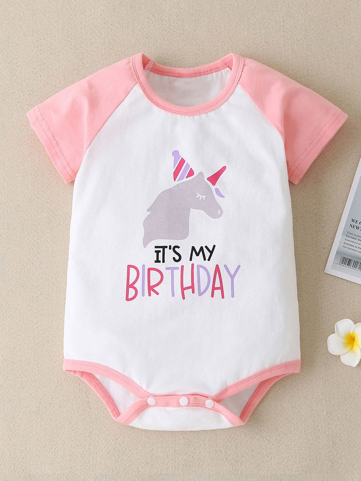 Shein- Baby Girl Unicorn And Slogan Graphic Bodysuit