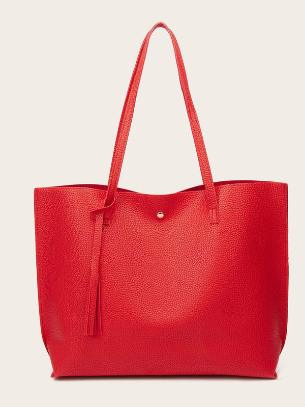 Shein- Tassel Decor Tote Bag- Red