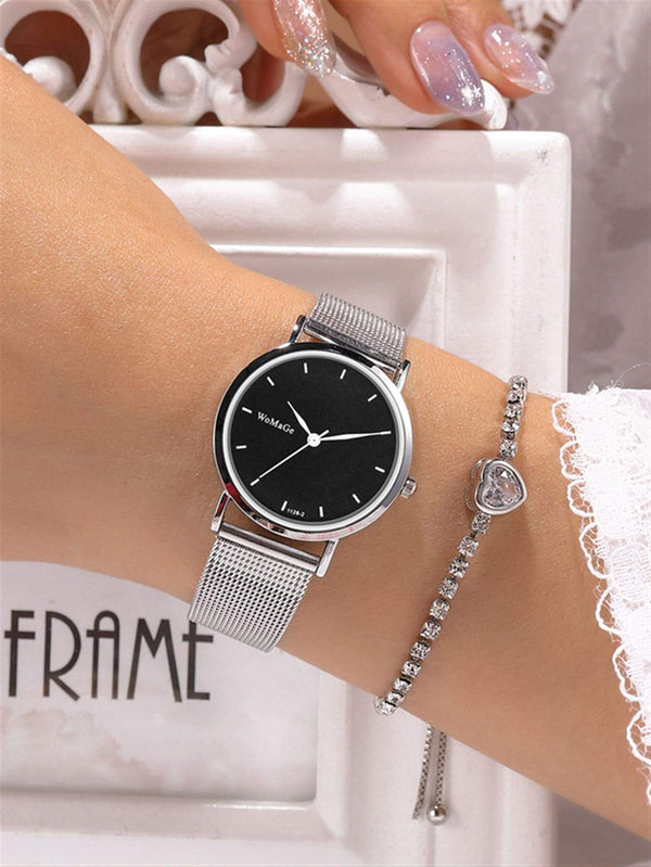 Shein- 1pc Round Pointer Quartz Watch & 1pc Bracelet