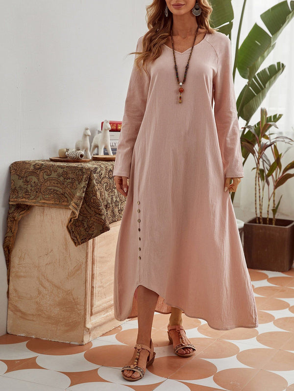 Shein- Emery Rose Raglan Sleeve Asymmetric Hem Tunic Dress Without Necklace