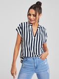 Shein- Notch Neck Batwing Sleeve Two Tone Striped Top